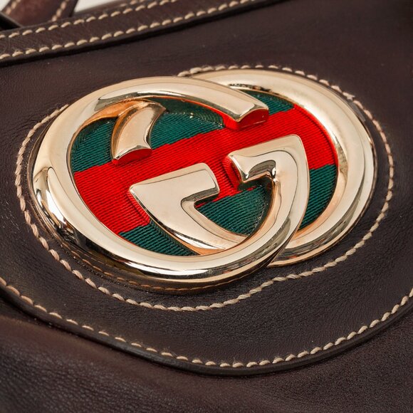Gucci Britt Boston Web Brown-Leather Bag - Picture 9 of 14
